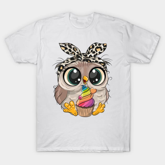 Cute owl with cupcake T-Shirt by Reginast777